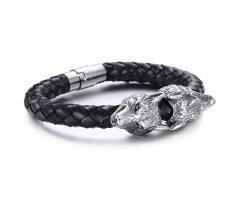 Кожаный браслет с головами волков QB373