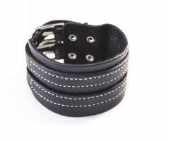 Браслет кожаный широкий черный QB457