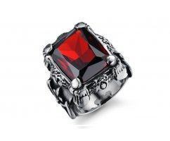 Массивный мужской перстень из стали с красным камнем  R2735