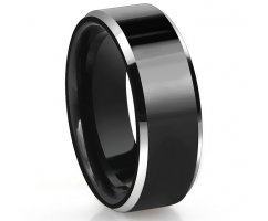 Кольцо черное из карбида черно-серебристое RW057