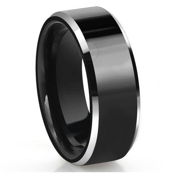 Кольцо черное из карбида черно-серебристое RW057