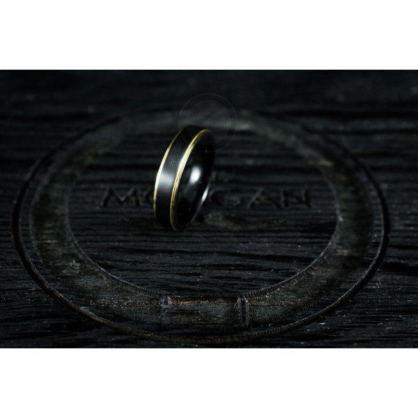 Кольцо из вольфрама черно-золотое тонкое RW012