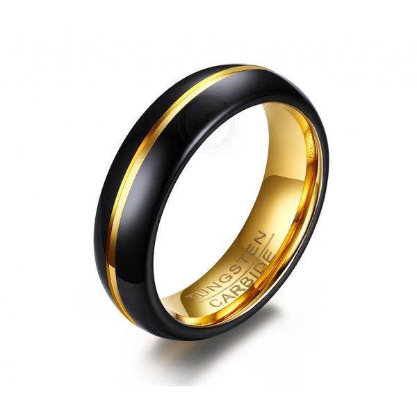 Кольцо из карбида вольфрама черно-золотое тонкое RW013