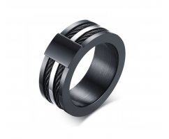 Кольцо черное c тросами R131