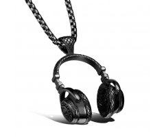 Кулон наушники из стали черные K007