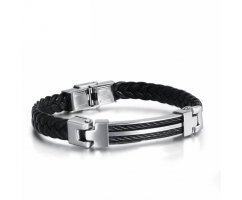 Браслет из кожи плетеный с тросами QB33