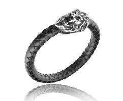 Кожаный браслет с застежкой в виде льва QB040