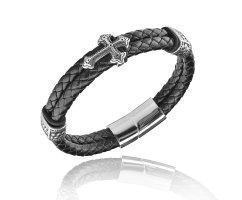 Браслет кожаный с крестом QB251