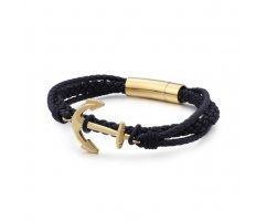 Браслет из кожи с якорем золотистый YB49
