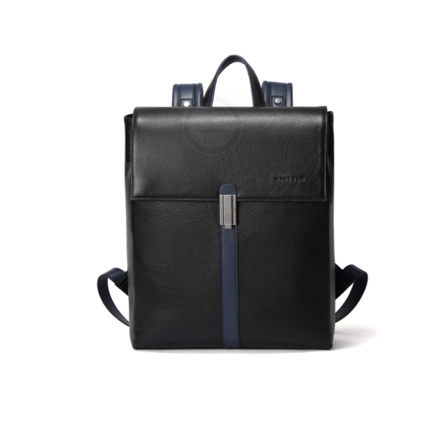 Рюкзак кожаный черно-синий SM1092