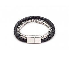 Браслет комбинированный из кожи и стали QB019