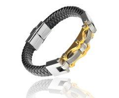 Браслет из кожи массивный золотистый QB056