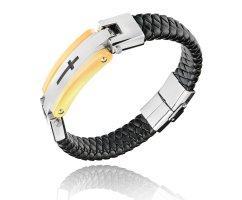 Браслет кожаный массивный с крестом QB63