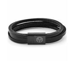 Браслет тройной черный из кожи QB8227