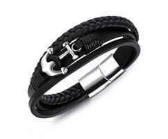 Браслет кожаный с якорем YB334