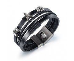 Браслет кожаный с звездой QB335