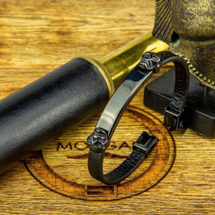 Браслет из кожи с черепом под гравировку QB307