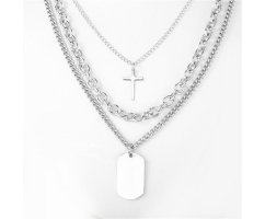 Набор цепочек из стали с крестом и жетоном C476