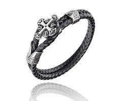 Браслет из натуральной кожи с крестом QB023