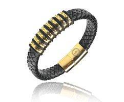 Браслет кожаный с золотистыми вставками QB329
