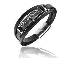 Браслет кожаный с якорем и штурвалом YB333