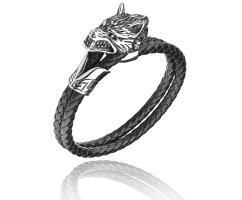 Браслет с головой волка кожаный QB292