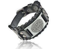 Компас викингов браслет широкий из кожи QB240