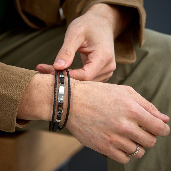 Браслет из кожи с вставкой под гравировку QB304