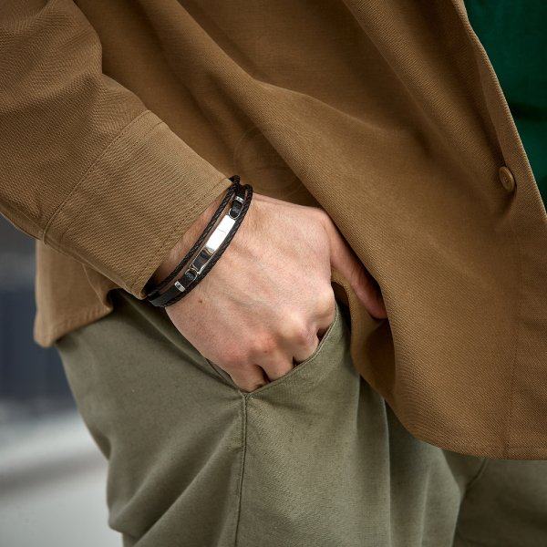 Браслет из кожи с вставкой под гравировку QB304