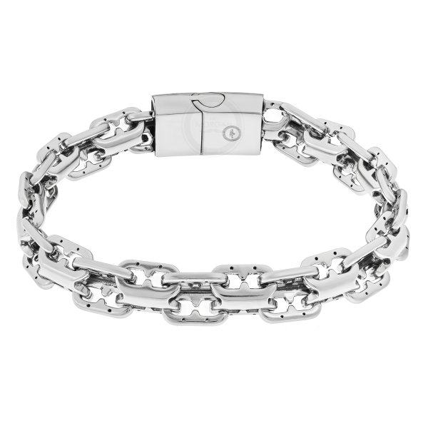 Браслет из стали двойной якорный серебристый SB387