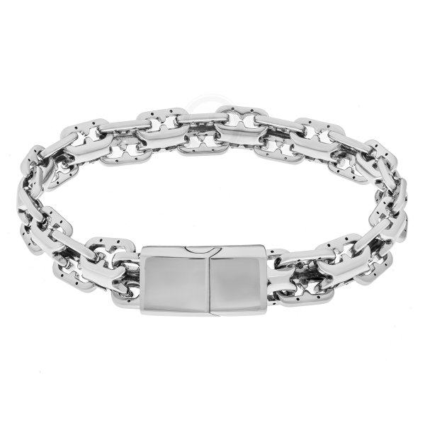 Браслет из стали двойной якорный серебристый SB387