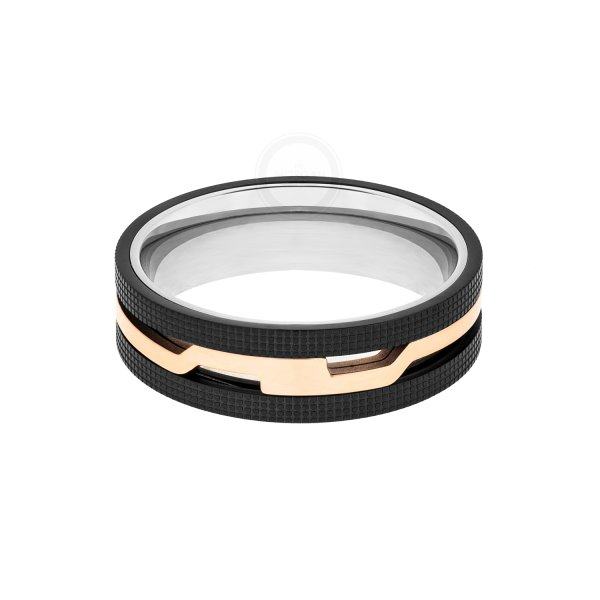 Кольцо из стали черно-золотое  R396