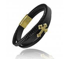 Браслет кожаный с бусиной в виде креста QB327