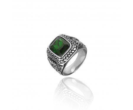 Перстень с зеленым цирконом R309