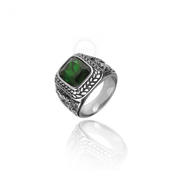 Перстень с зеленым цирконом R309