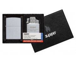 Zip205cm Подарочный набор зажигалка Zippo Satin Chrome и газовый вставной блок с двойным пламенем