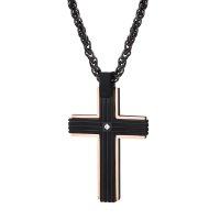 Кулон Крест стальной черно-золотой K575