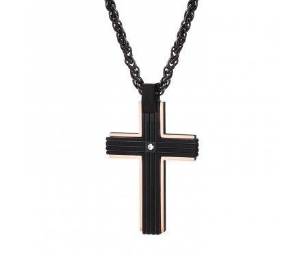Кулон Крест стальной черно-золотой K575