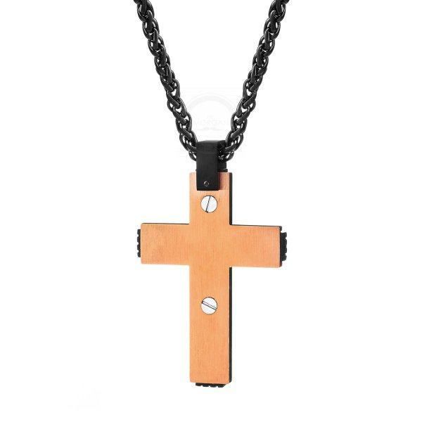 Кулон Крест стальной черно-золотой K575