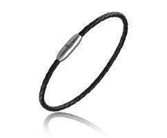 QB100 Браслет из тонкой плетеной кожи на магните черный