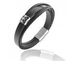 Браслет кожаный с бусиной в виде креста QB324