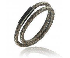 Браслет из темной кожи на два оборота QB277