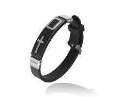 Браслет каучуковый с черной вставкой и крестиком KB053