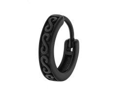 Мужская серьга-кольцо c узором черная 14 мм SE0498-2