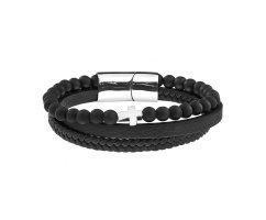 Браслет комбинированный из кожи с крестом QB323