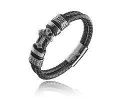 Браслет кожаный с крестом QB315