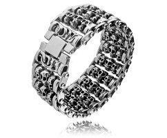 Широкий браслет из стали с черепами SB329