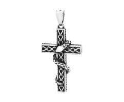 Кулон крестик со змеей стальной K611