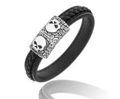 Браслет кожаный с черепами QB902