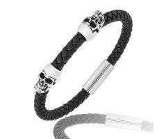Браслет тонкий кожаный с черепами QB904